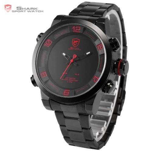 Gulper Shark Mens Digital LED Stainless Steel Band Date Sport Quartz Wrist Watch Ref 49