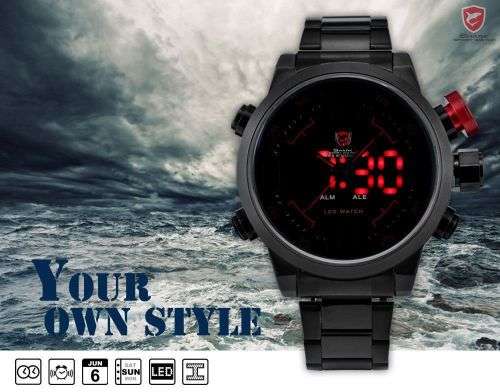 Gulper Shark Luxury Red Date Day Digital LED 3D Steel Sport Quartz Men New Watch Ref 50
