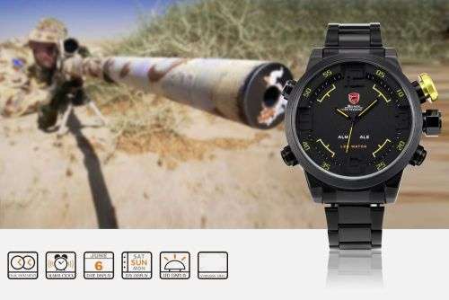 Shark Men's Gulper Digital LED Black Yellow Date Day Big Dial Sport Quartz Watch Ref 51