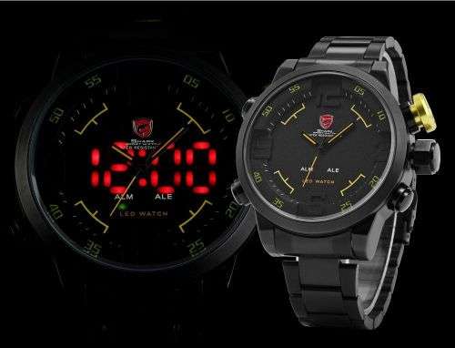 Shark Men's Gulper Digital LED Black Yellow Date Day Big Dial Sport Quartz Watch Ref 51