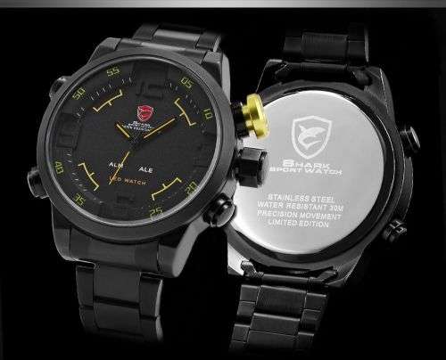 Shark Men's Gulper Digital LED Black Yellow Date Day Big Dial Sport Quartz Watch Ref 51