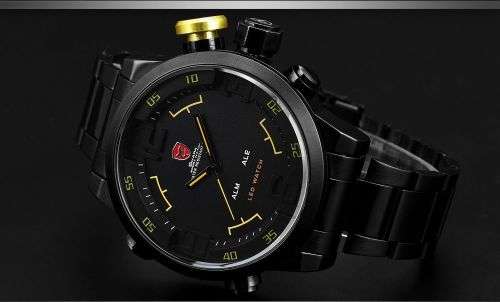 Shark Men's Gulper Digital LED Black Yellow Date Day Big Dial Sport Quartz Watch Ref 51