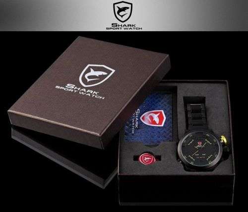 Shark Men's Gulper Digital LED Black Yellow Date Day Big Dial Sport Quartz Watch Ref 51