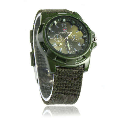 Men's Military Quartz Analog Wristwatches Fabric Sport Watch - GREEN