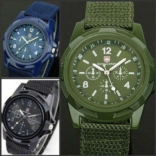 Men's Military Quartz Analog Wristwatches Fabric Sport Watch - GREEN