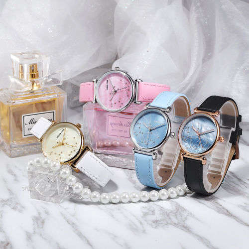 Taylor Cole Luxury Womens Golden Leather Skeleton Quartz Analog Wrist Watch - PINK