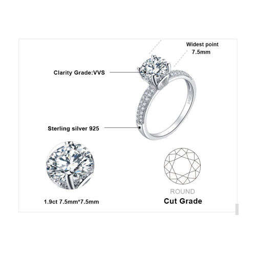 925 Solid Sterling Silver 1.9ct Cubic Zirconia Solitaire Engagement Ring  - Ring Size 7