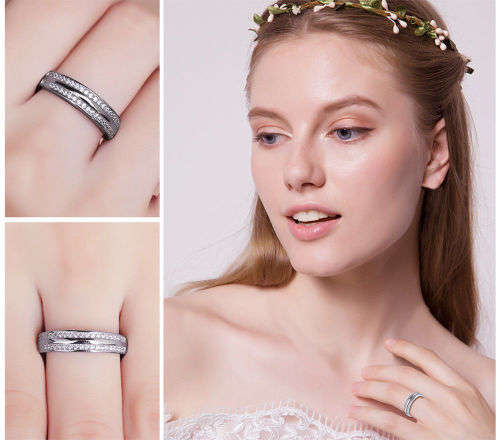 925 Solid Sterling Silver Cubic Zirconia Anniversary Wedding Band  - Ring Size 8