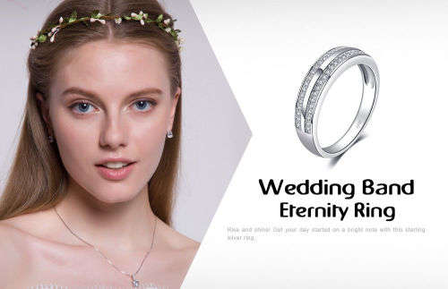 925 Solid Sterling Silver Cubic Zirconia Anniversary Wedding Band  - Ring Size 8