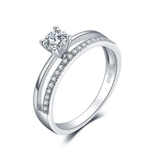 925 Solid Sterling Silver Cubic Zirconia Wedding Ring   - Ring Size 6