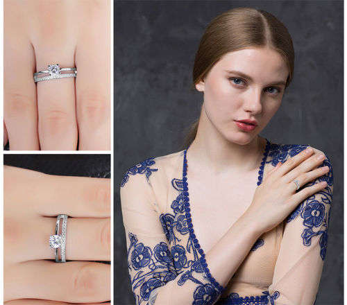 925 Solid Sterling Silver Cubic Zirconia Wedding Ring   - Ring Size 6