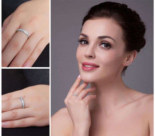 925 Solid Sterling Cubic Zirconia Anniversary Wedding Eternity Ring - Size 7