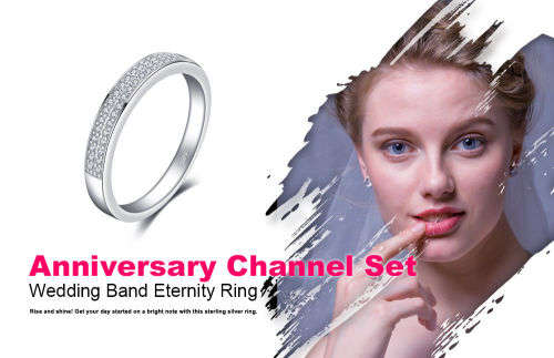 925 Solid Sterling Cubic Zirconia Anniversary Wedding Eternity Ring - Size 7