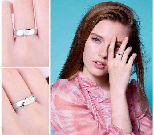 925 Solid Sterling Silver Love Cubic Zirconia Wedding Band Ring - Size 9