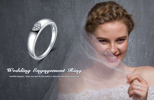 925 Solid Sterling Silver Love Cubic Zirconia Wedding Band Ring - Size 9