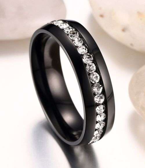 Stainless Steel Wedding Engagement Black Band Ring Size 11