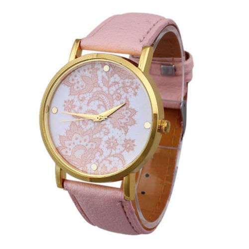 Watch Lace Printed Faux Leather Quartz Analog Dress Wrist Watche