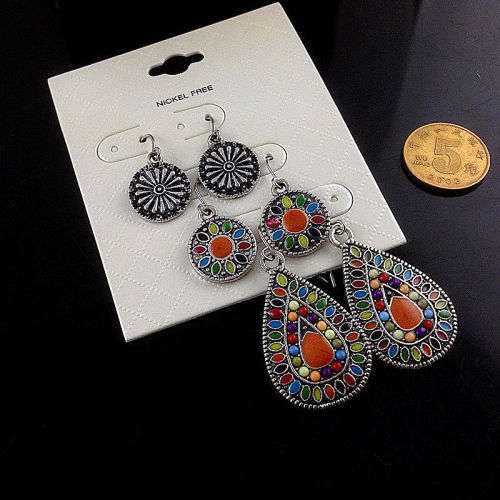 3Pairs/Lot Bohemian Colorful Resin Bead Women Earrings