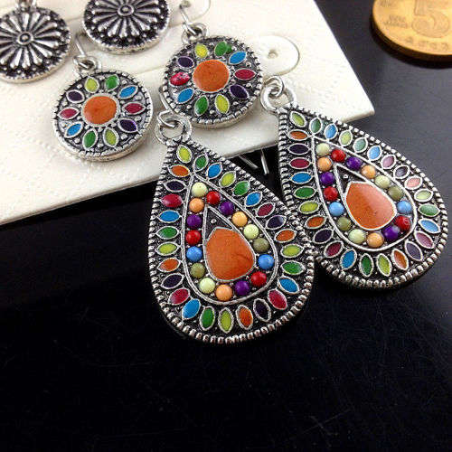 3Pairs/Lot Bohemian Colorful Resin Bead Women Earrings