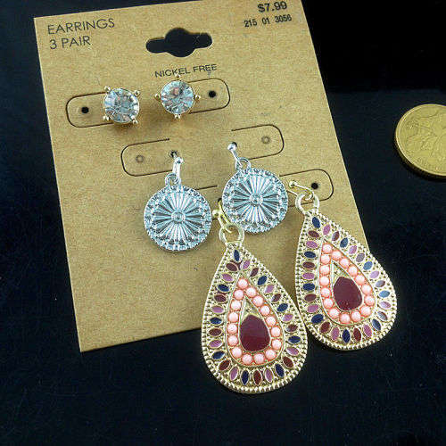 3Pairs/Lot Bohemian Colorful Resin Bead Women Earrings - Silver