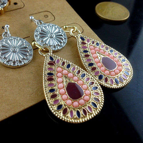 3Pairs/Lot Bohemian Colorful Resin Bead Women Earrings - Silver