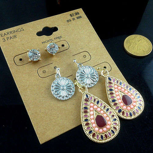 3Pairs/Lot Bohemian Colorful Resin Bead Women Earrings - Silver