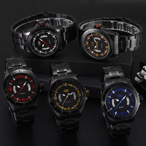 SHARK ARMY Fashion Men's Date Black Steel Quartz Wrist Military Sport Watch+Box Ref55