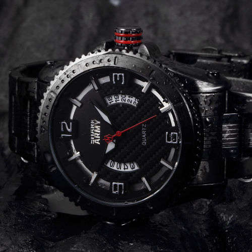 SHARK ARMY Fashion Men's Date Black Steel Quartz Wrist Military Sport Watch+Box Ref55