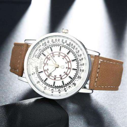Men Military Sport Watch Stainless Steel Leather Analog Quartz