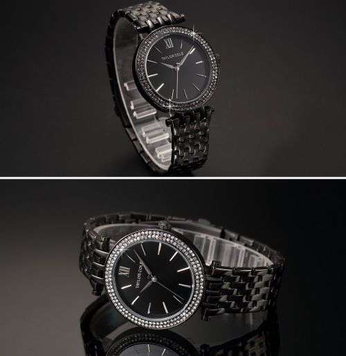 Taylor Cole Women's Black Crystal Analog Quartz Stainless Steel Wrist Watch Gift