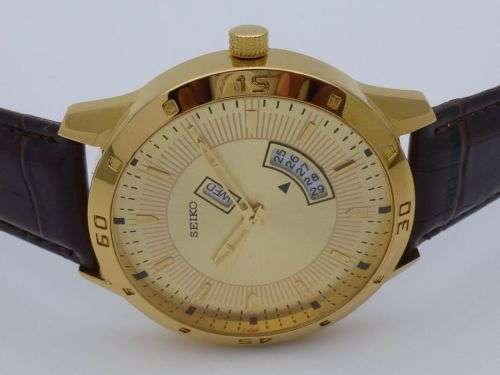 SEIKO WRIST WATCH QUARTZ BATTERY DAY DAT GOLD PLATED GENTS MEN WRIST WATCH JAPAN