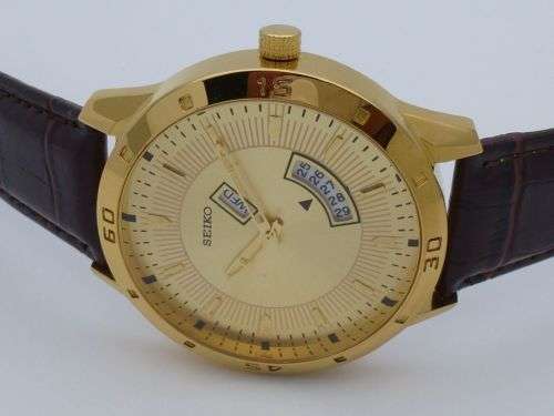 SEIKO WRIST WATCH QUARTZ BATTERY DAY DAT GOLD PLATED GENTS MEN WRIST WATCH JAPAN