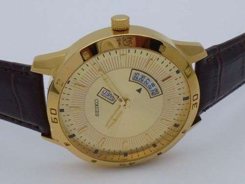 SEIKO WRIST WATCH QUARTZ BATTERY DAY DAT GOLD PLATED GENTS MEN WRIST WATCH JAPAN
