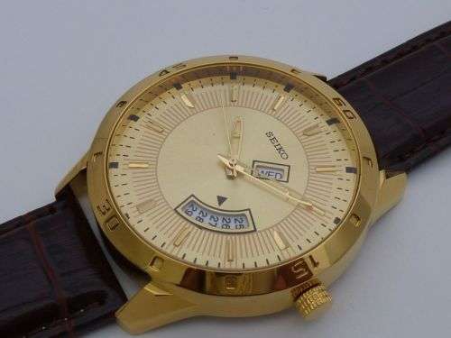 SEIKO WRIST WATCH QUARTZ BATTERY DAY DAT GOLD PLATED GENTS MEN WRIST WATCH JAPAN