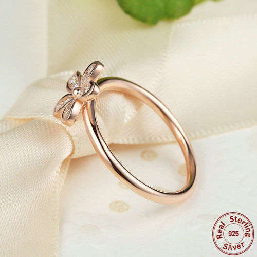 925 Silver Daisy Ring Flower White Topaz Rose Gold Wedding Jewelry Size 9