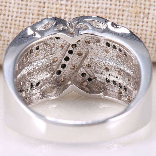 925 Silver Filled 0.67CT Black&Clear Infinity  Engagement Ring Size 6