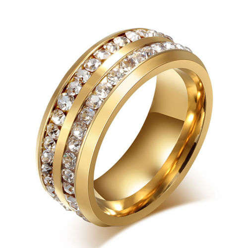 8MM Stainless Steel Couple Eternity Engagement Wedding Band Ring Gold Size 9