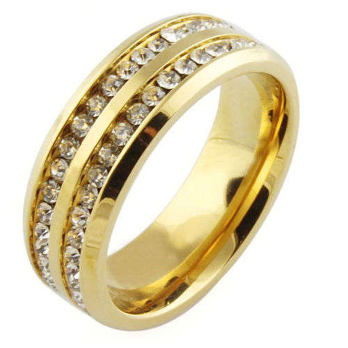 8MM Stainless Steel Couple Eternity Engagement Wedding Band Ring Gold Size 9