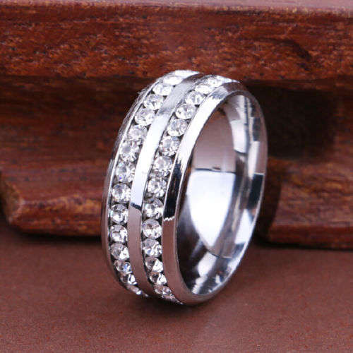 8MM Stainless Steel Couple Eternity Ring Silver Size 8