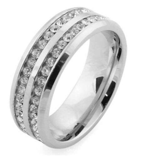 8MM Stainless Steel Couple Eternity Ring Silver Size 8