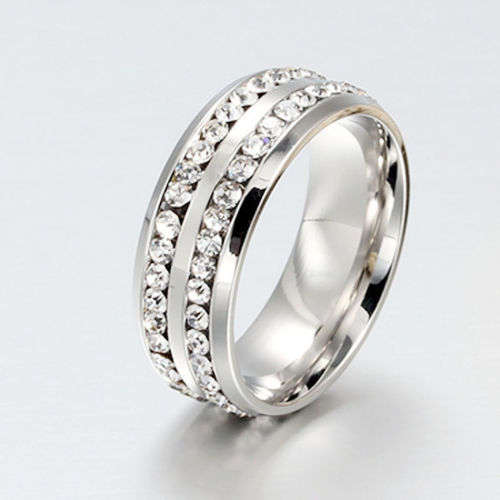 8MM Stainless Steel Couple Eternity Ring Silver Size 8