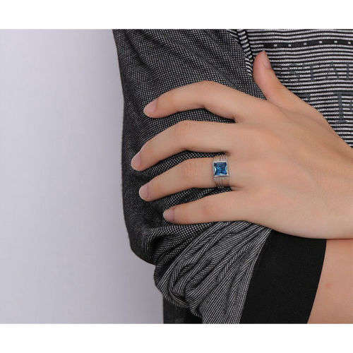Mens Blue Sapphire Stainless Steel Size 9