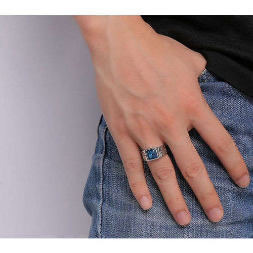 Mens Blue Sapphire Stainless Steel Size 9