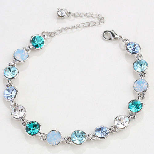 Swarovski Aquamarine Austrian Crystal White Gold Plated Adjustable Bracelet