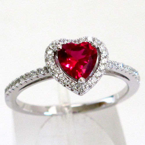 DELIGHTFUL HEART CUT RUBY 925 STERLING SILVER RING SIZE 8