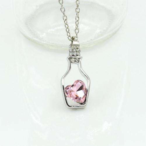 Bottle Light Purple Crystal Heart Pendant Silver Chain Necklace