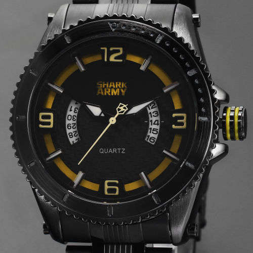 SHARK ARMY Fashion Men's Date Black Steel Quartz Wrist Military Sport Watch+Box Ref58