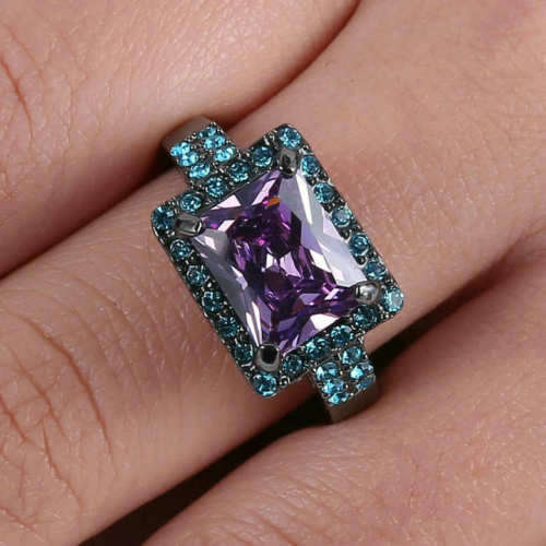 Purple Amethyst Wedding Ring 10KT Black Gold Filled Women's Gift Size 8