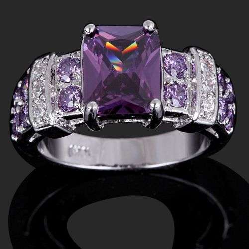 Size 8 Amethyst 10K White Gold Filled Solitaire Anniversary Ring