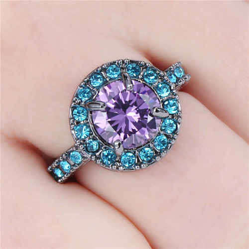Size 7 Purple Amethyst 10K black Gold Filled Woman Ring